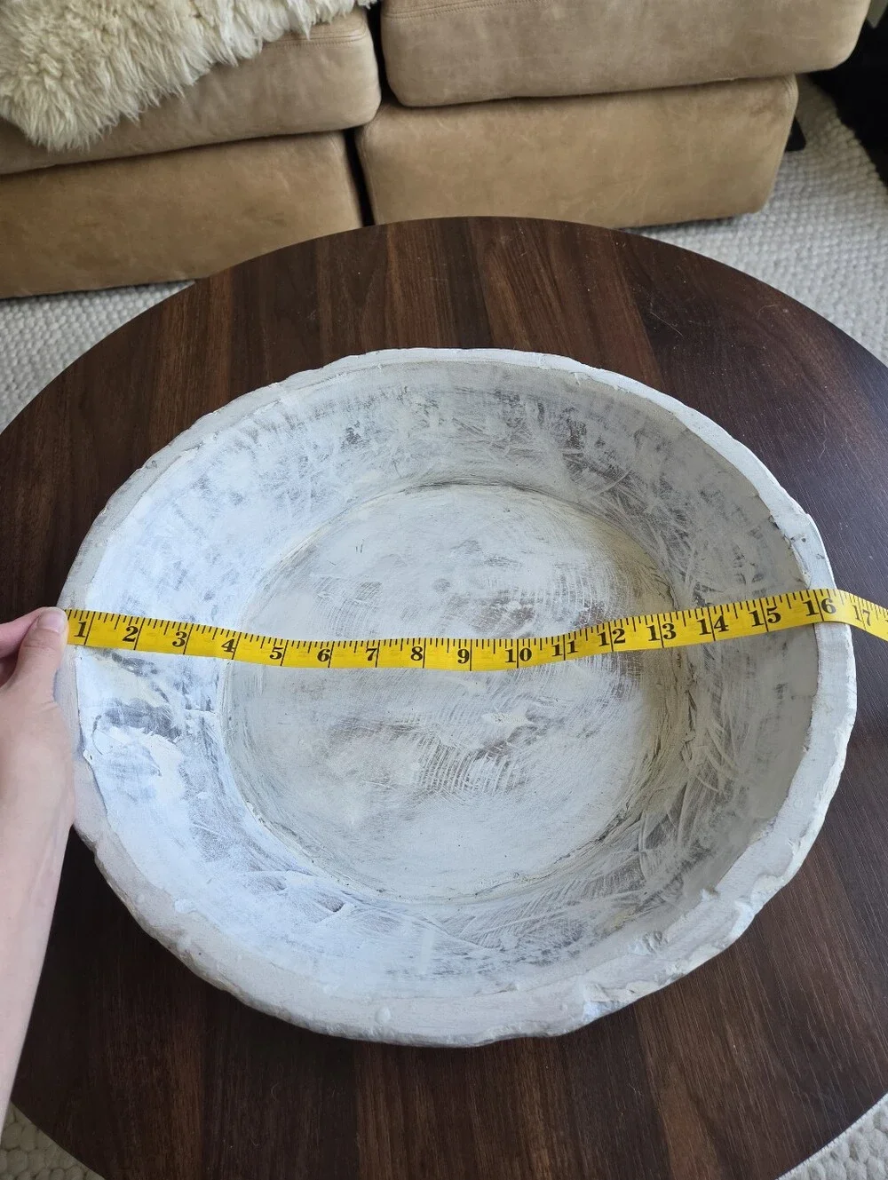 J.C. & Rollie Large Round Wooden Dough Bowl White Distressed Rustic Farmhouse Pr